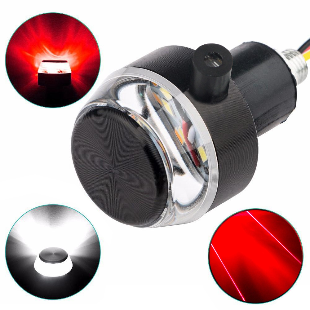 Universal 7/8'' 22 mm Handlebar Red Turn Signal Indicators, White DRL & Bar Laser Light, Handlebar Weight Grip Bar End LED Light