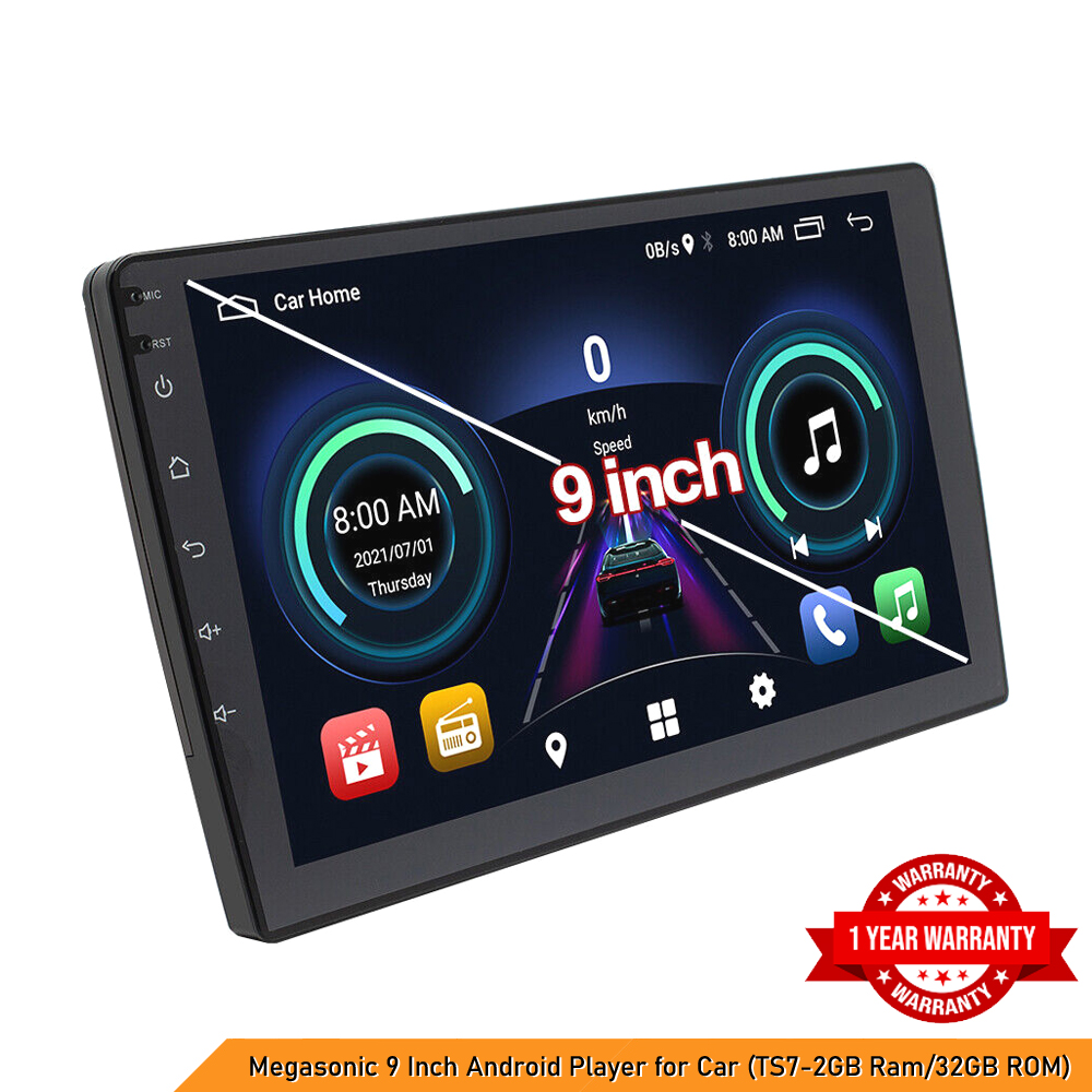 Megasonic 9 Inch Android Player for Car (TS7-2GB RAM/32GB ROM) - Universal Multimedia Car Stereo, Enjoy Seamless Multimedia, Touchscreen Controls, GPS, Bluetooth