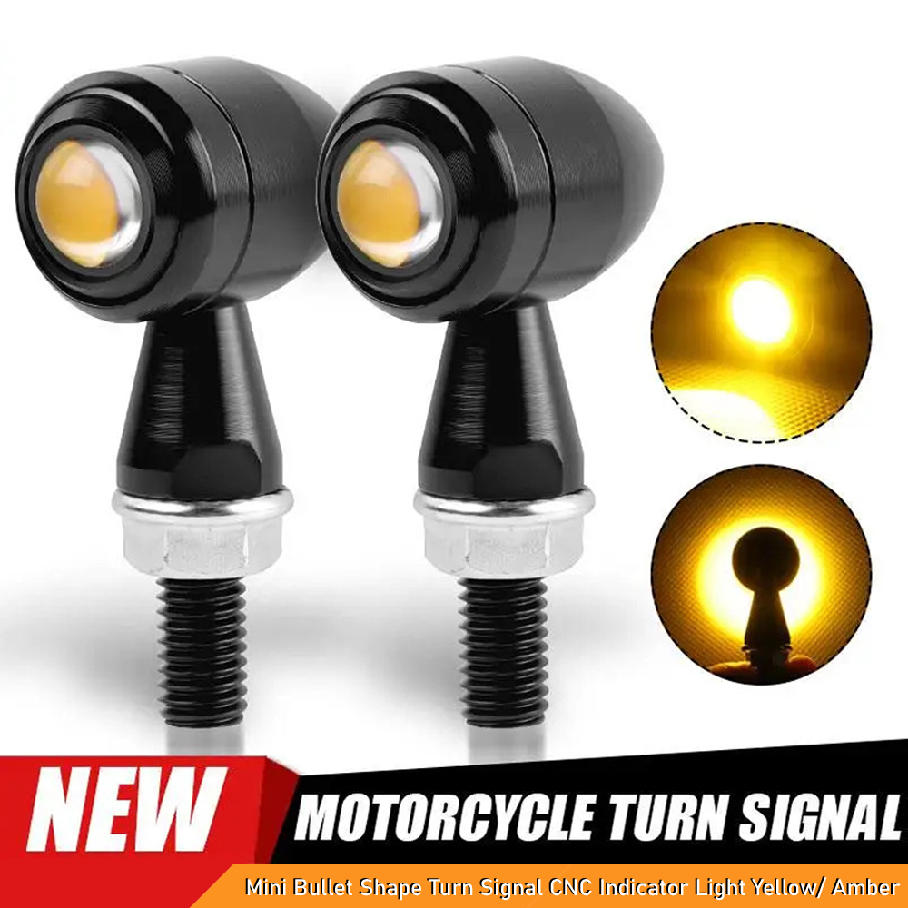 LED Motorcycle Mini Bullet Shape Turn Signal Indicator Light Yellow/ Amber Flashing for Motorcycle - CNC Indicator Aluminium Blinker Lamp 12V (10 WATT) 2 Pcs