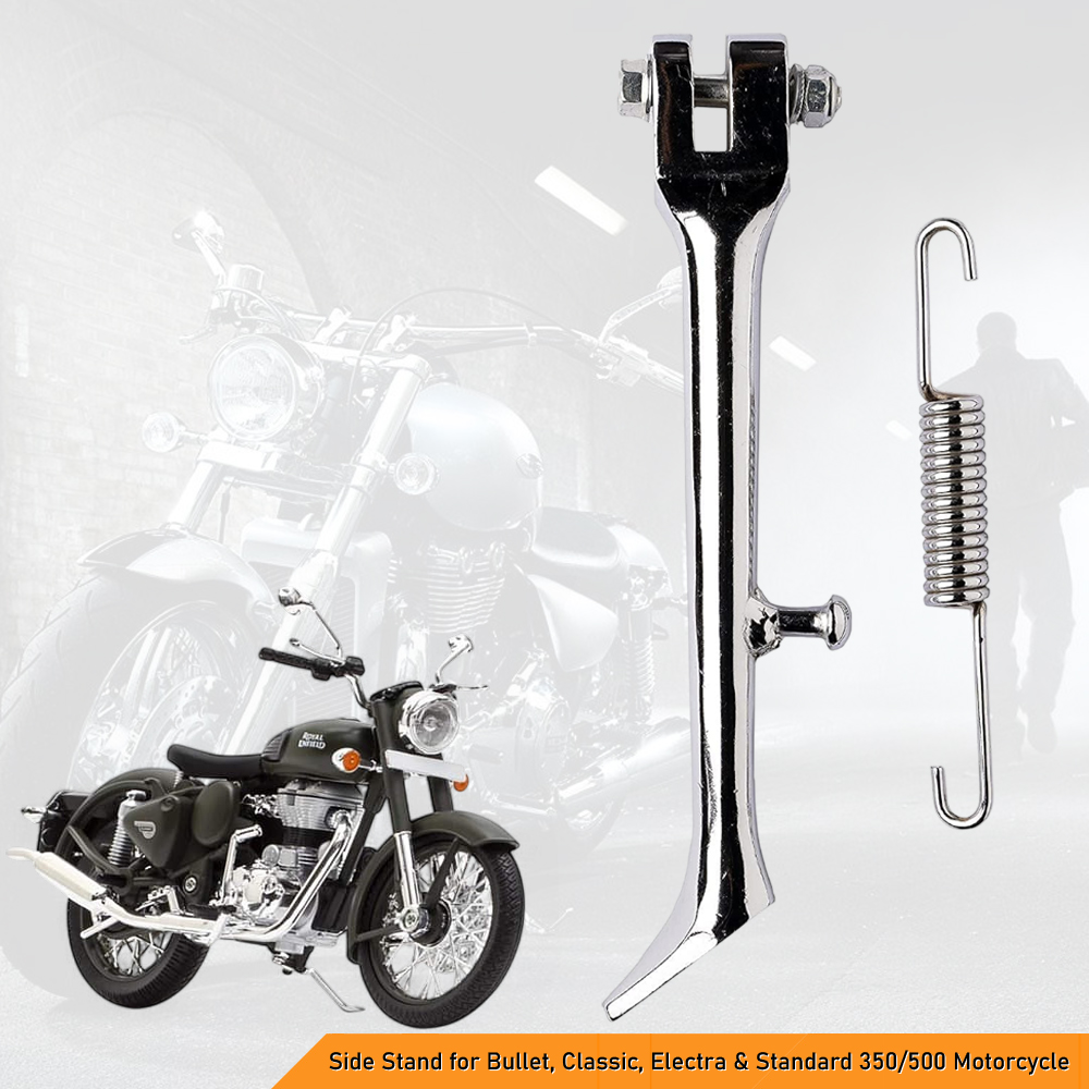 Heavy Duty Durable Stainless Steel Side Stand for Bullet, Classic, Electra & Standard 350/500 Motorcycles with Spring - Chrome (2013 to 2020 Models)