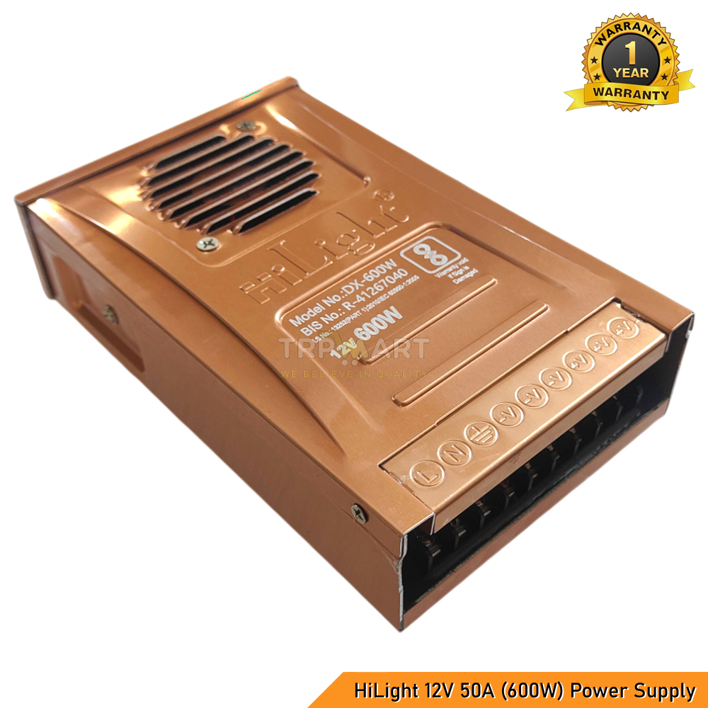 HiLight 12V 50A 600W SMPS Power Supply, Rainproof IP43 Rated, 12 Volt 600 Watt 50 Amp Durable Power Solution - Indoor & Outdoor Use (1 Year Warranty)