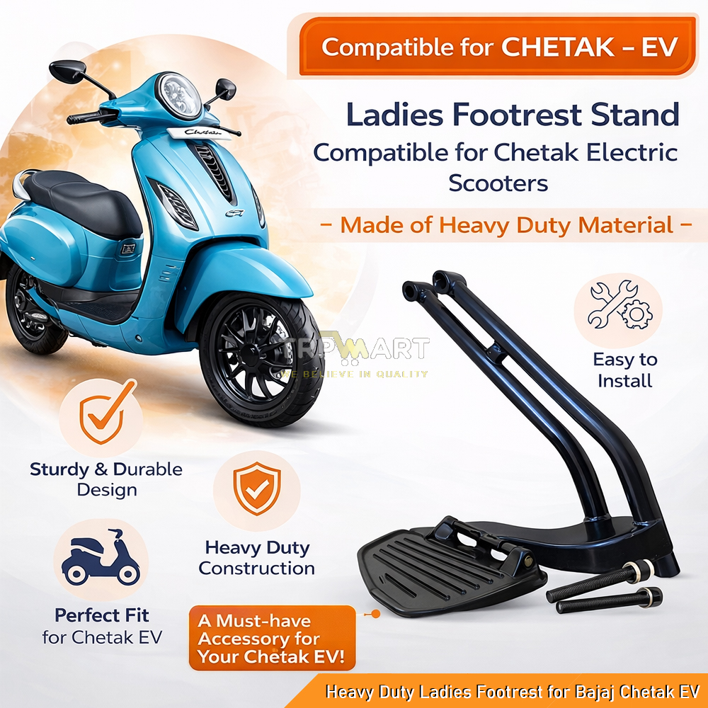 Premium Ladies Footrest Stand for Bajaj Chetak EV, Heavy Duty Build & Strong & Comfortable Foot Support - Easy Install Scooter Accessory