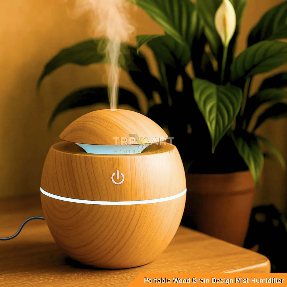 Wood Grain Mini Humidifier USB Powered, Ultrasonic Cool Mist Aroma Diffuser with Color Changing LED - Portable Air Freshener for Home, Office, Car
