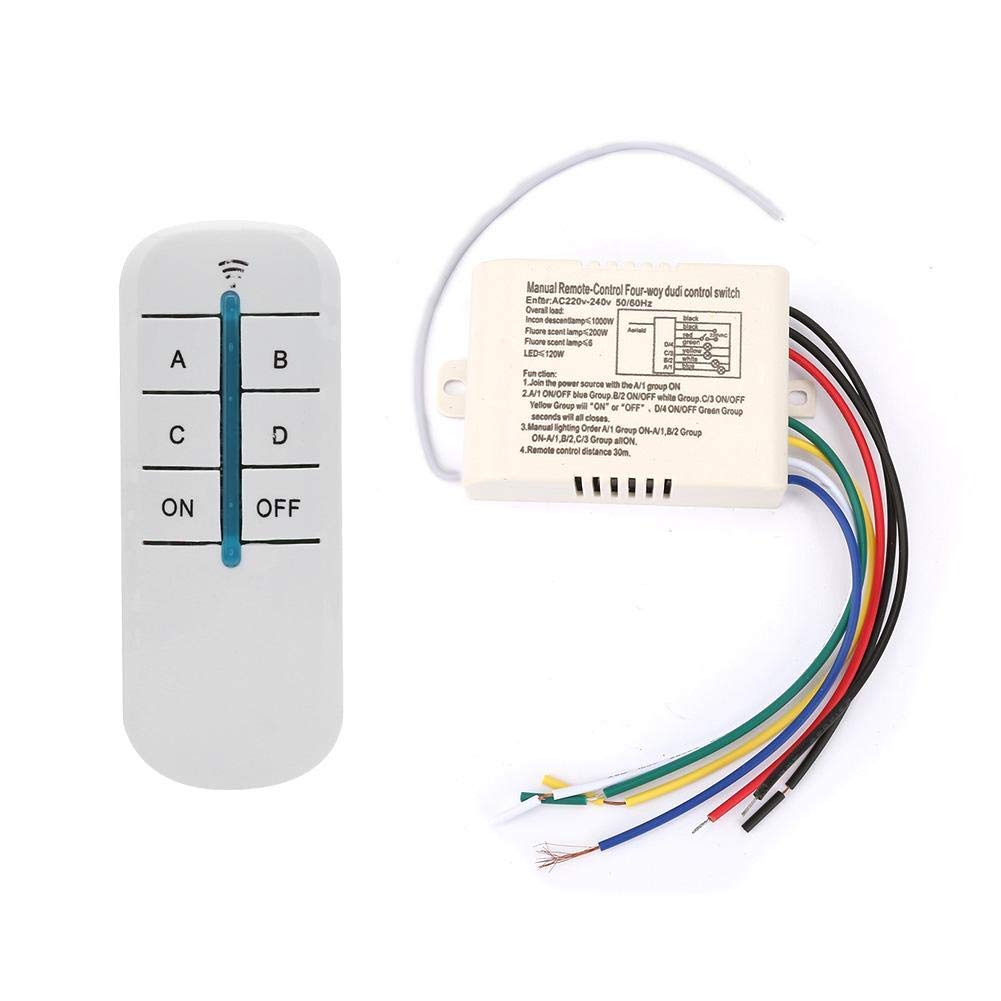 4-Ways RF Wireless Remote Control Switch (10A AC), Digital Switch for Light, Fan, TV, Cooler - Long Range Radio Frequency Controller
