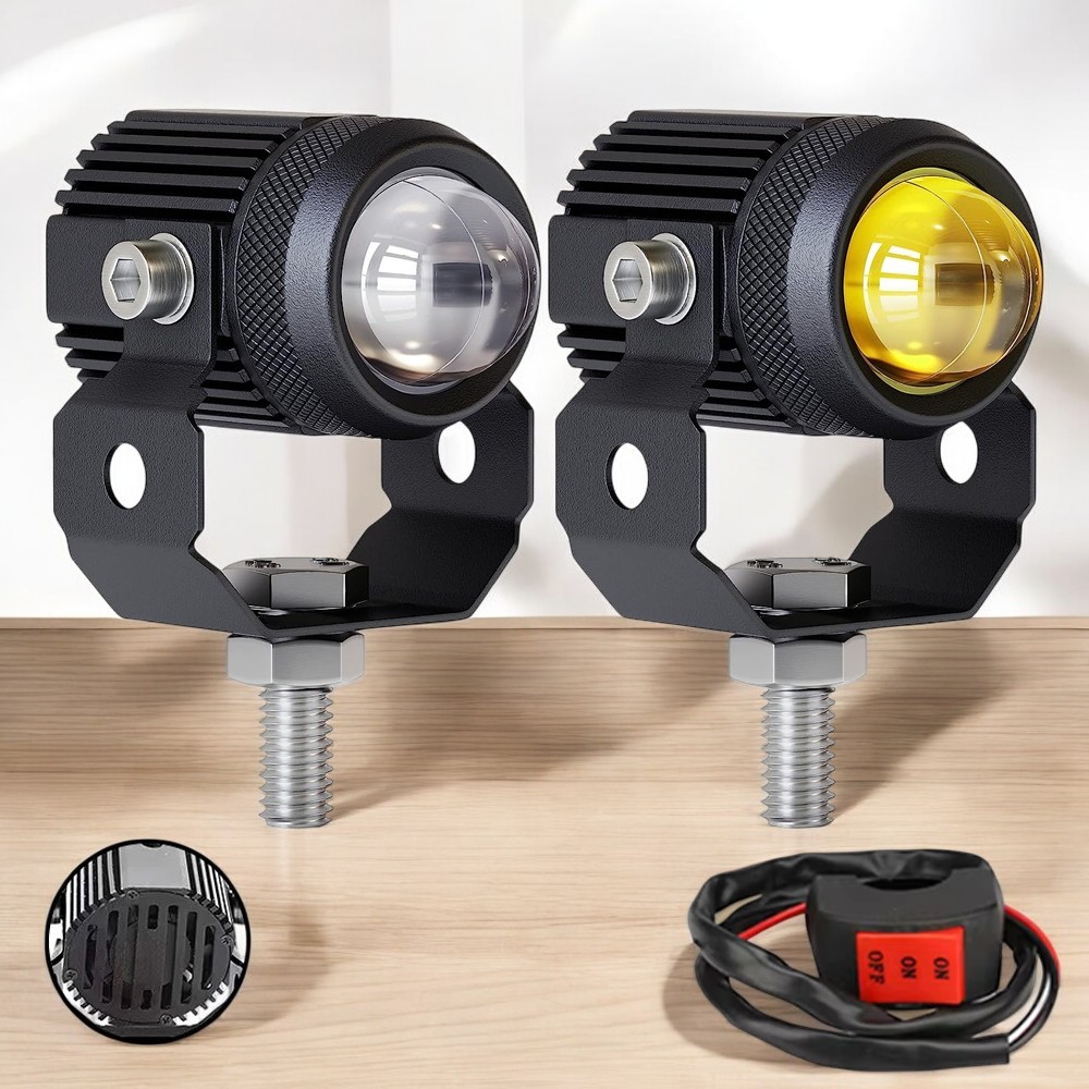 Mini Drive LED Fog Light  - Dual Color (White & Yellow) , High Brightness & Energy Efficient for All Motorcycle - Free Switch