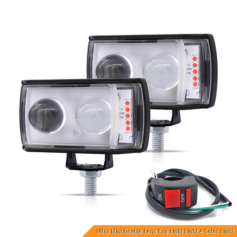 Ultra Mini Double Lens Fog Light 4 Color Light White, Yellow, Red & Blue Auxiliary Spotlight, 45W - Free Switch