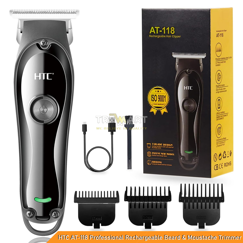 HTC AT-118 Professional Rechargeable Beard & Moustache Trimmer - Perfect Design for Shaving & Haircuts