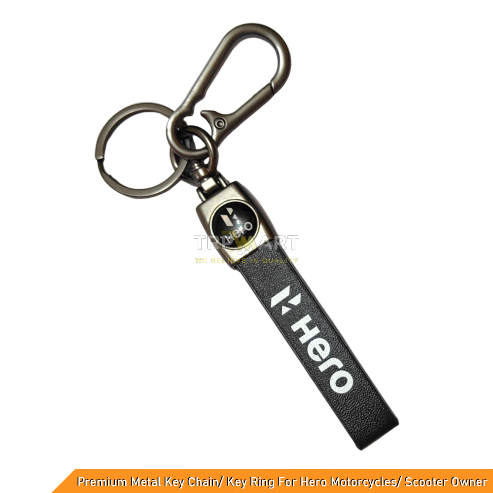 Premium Metal Key Chain with Fine Leather Emblem - Hero Motorcycles & Scooter Key Ring with Hook