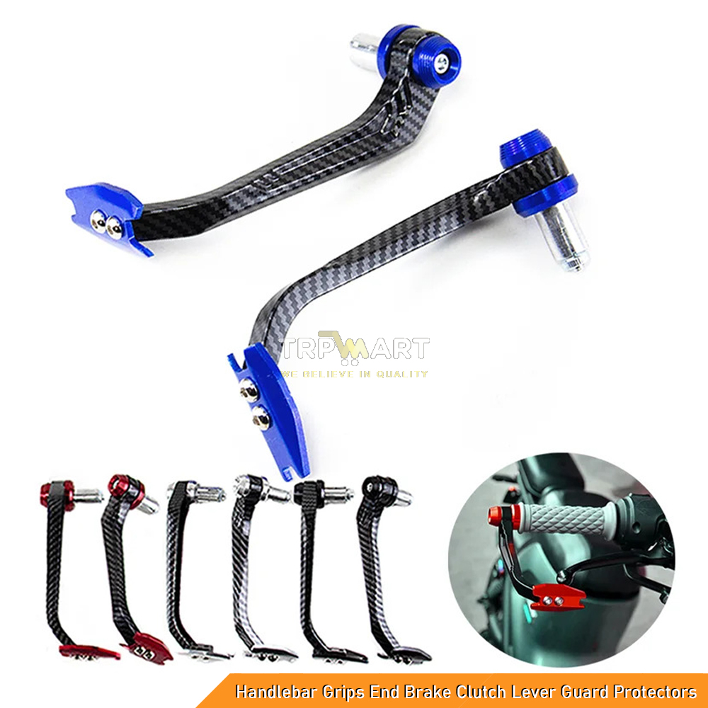 Universal 7/8" 22mm Motorcycle Handlebar Grips with Carbon Fiber Look Lever Guard - Aluminum Alloy Brake & Clutch Protector Hand guard Kit