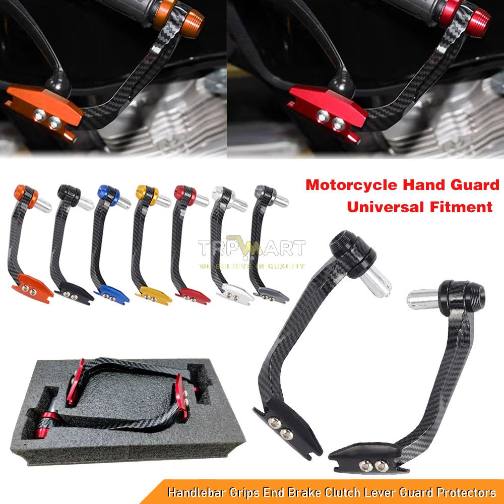 Universal 7/8" 22mm Motorcycle Handlebar Grips with Carbon Fiber Look Lever Guard - Aluminum Alloy Brake & Clutch Protector Hand guard Kit