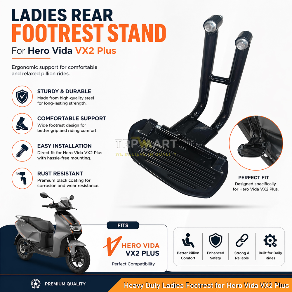 Premium Ladies Footrest for Hero Vida VX2 Plus & Vida VX2 GO, Heavy Duty Build & Strong & Comfortable Foot Support - Easy Install Scooter Accessory