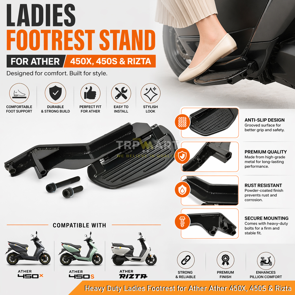 Premium Ladies Footrest for Ather 450X, 450 Plus, 450, 450S & Rizta - Heavy Duty Side Footrest for Women Pillion Comfort, Safety & Stability