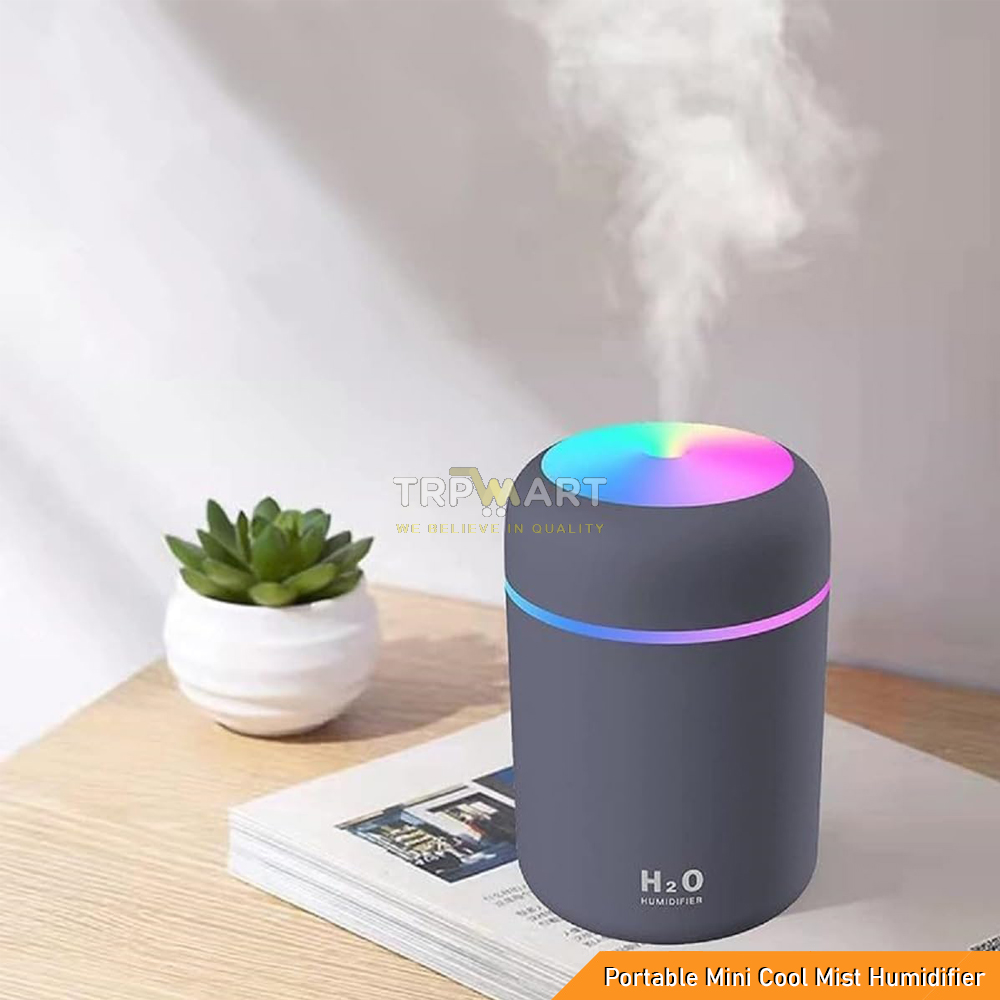 Mini USB Air Humidifier with LED Night Light - Portable Cool Mist Diffuser for Car, Office, Bedroom & Home - Auto Shut-Off, Dual Spray Modes, Quiet Ultrasonic Mist Humidifier (300 ml Water Capacity)