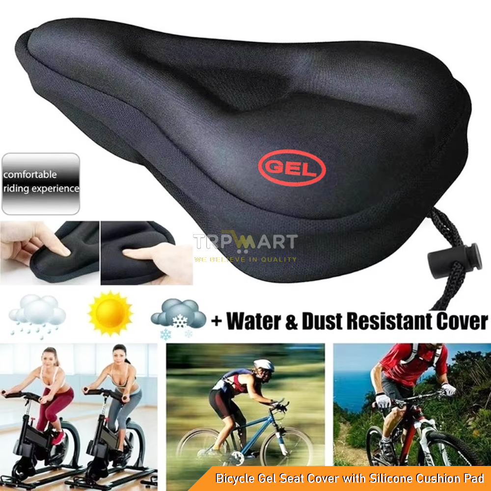 Bicycle Gel Seat Cover with Silicone Cushion Pad, Cycle 3D Soft Saddle Cover, Wide Padded Bike Seat Cushion for Mountain, Road & Exercise Bikes, Universal Free Size (Black)