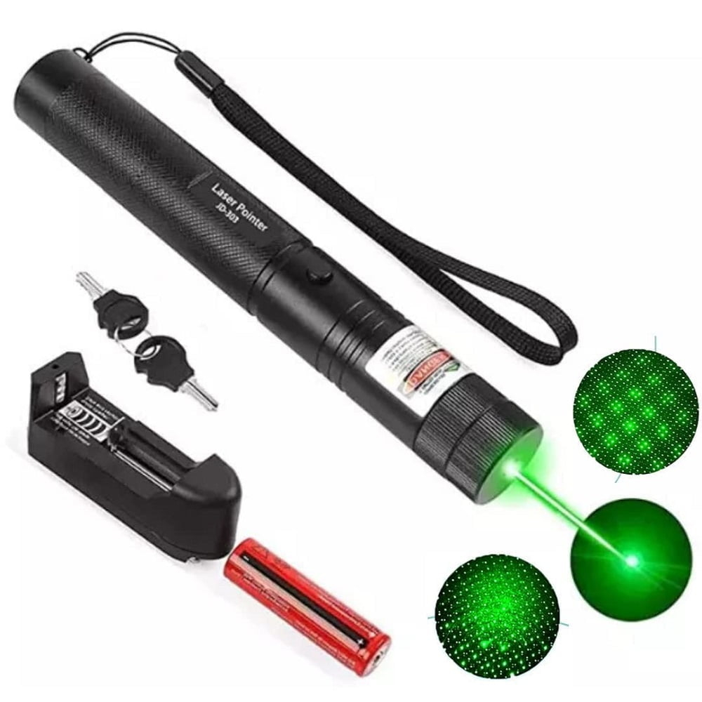 Rechargeable 2-in-1 Green Laser Pointer Long Range Strong Visible Beam with 2 Safety Keys for Office Presentation, Indoor & Outdoor Use