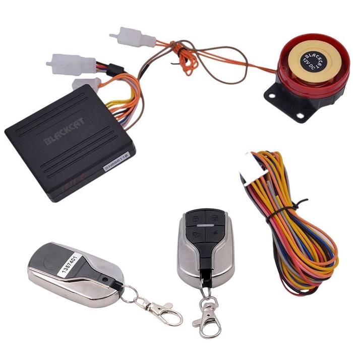 BlackCat Motorcycle Bike Anti-Theft Security Alarm System With Double Remote Control 12V Kit For All Bikes/ Scooter