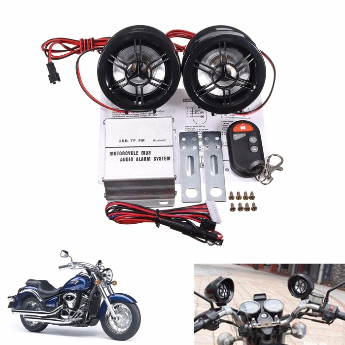 Motorcycle Bike Anti Theft Alarm With MP3 Player Sound System With 2 Speakers, MP3/FM/USB/ TF Card Reader, Remote Control