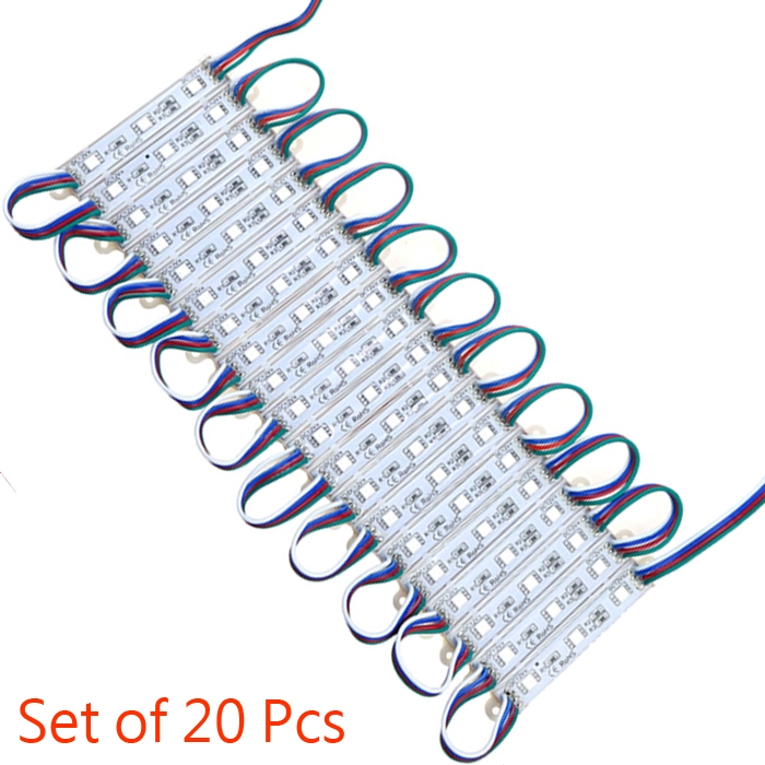 RGB 3 LED Module, DC 12V Waterproof Module High Glow Light Strip 5050 LED, Injection LED Module, SMD Module Decorative Light Lamp with Pasting Tape